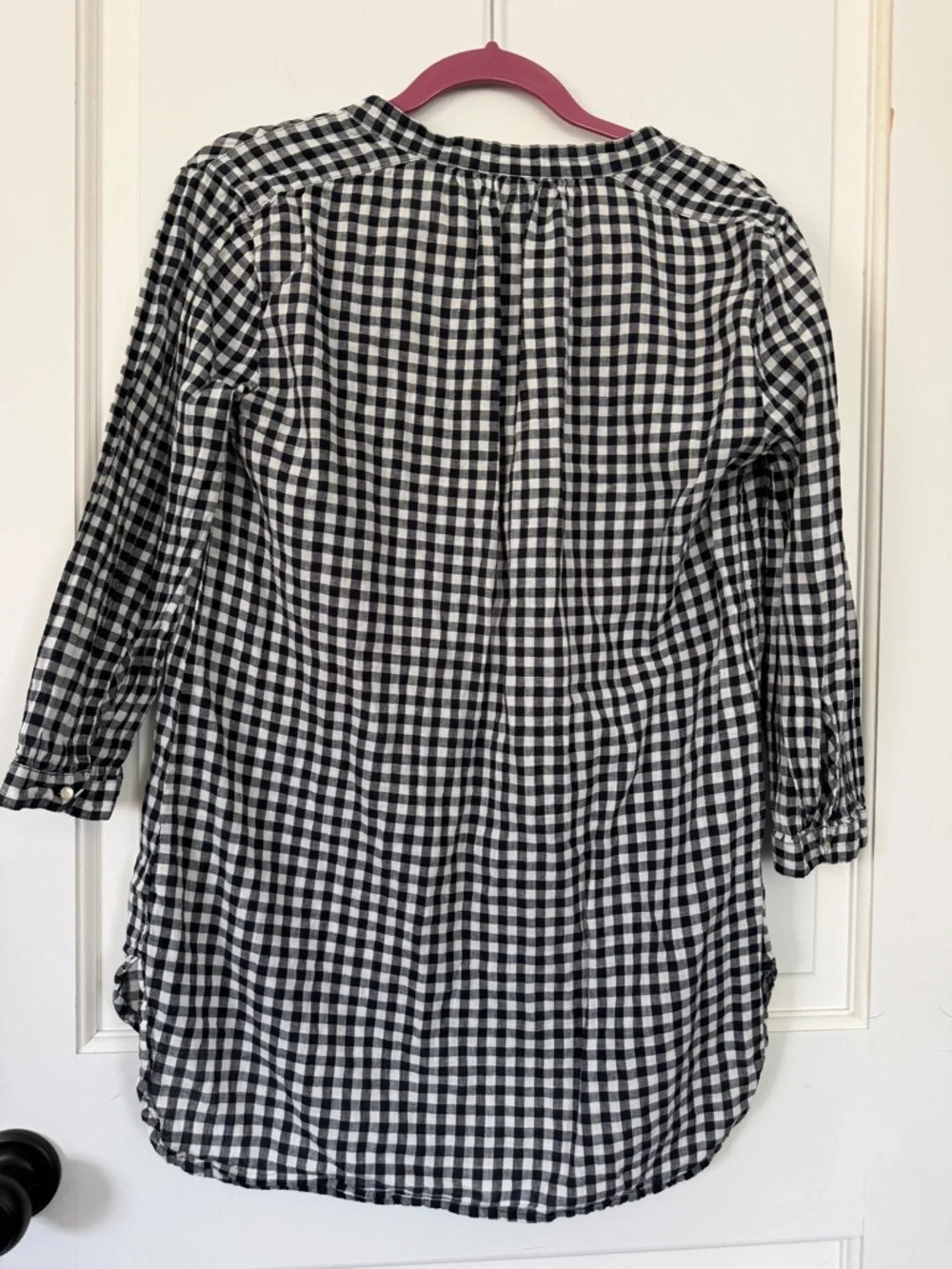 J. Crew Gingham tunic top. Navy & White. Linen & cotton blend Size XS 3/4 sleeve